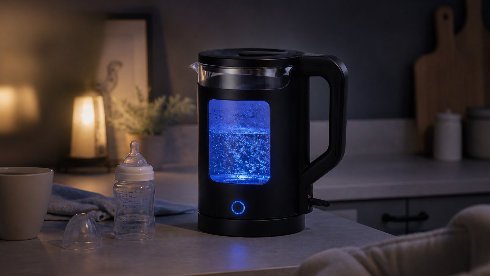 Matte-black borosilicate glass-window electric kettle