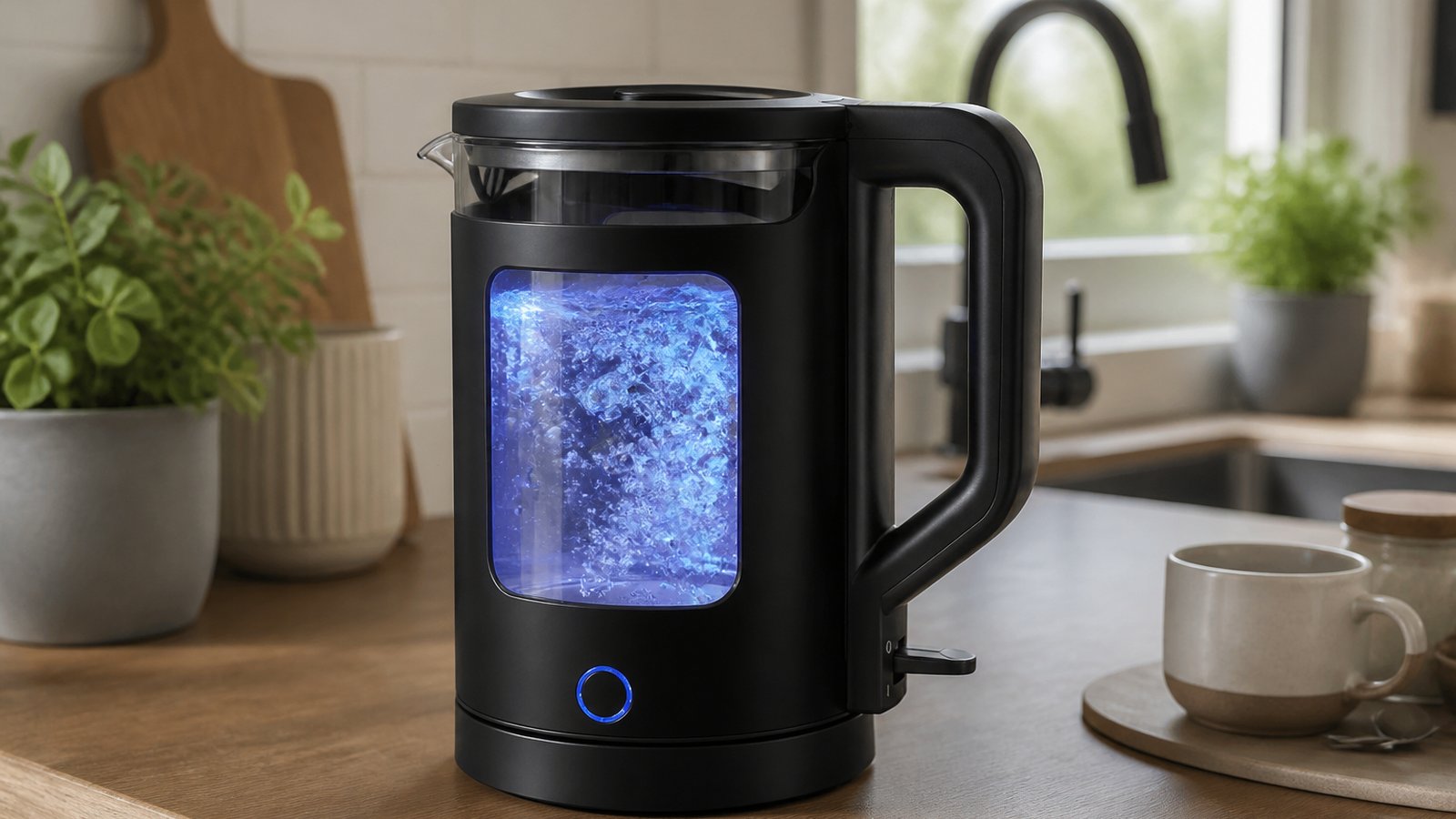 Matte-black borosilicate glass-window electric kettle