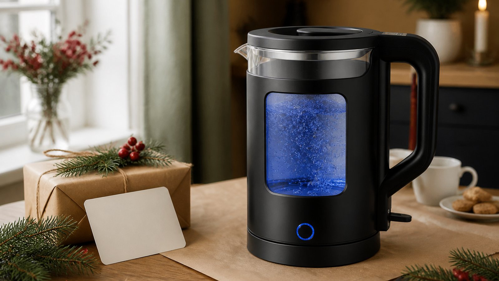 UK lifestyle photo for blue led kettle christmas gift uk