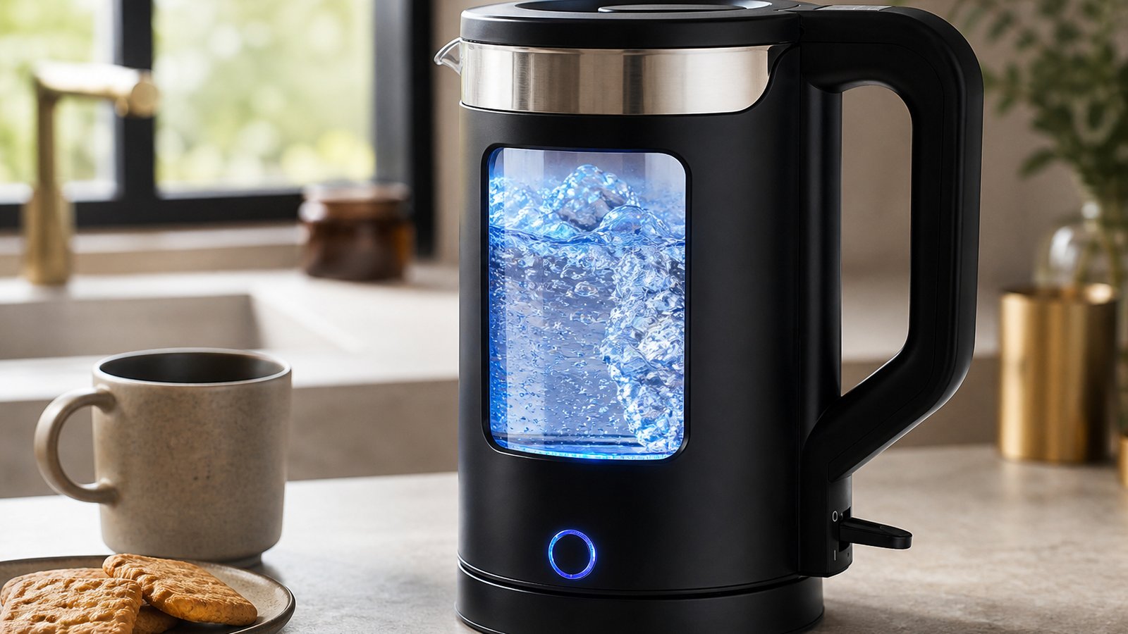 UK lifestyle photo for bpa free glass kettle stainless steel lid uk