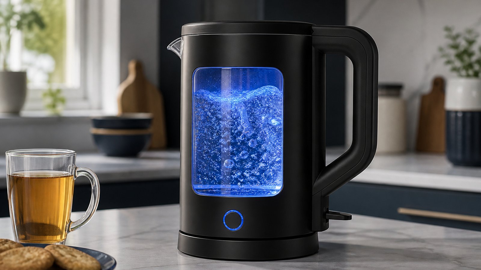 UK lifestyle photo for gbrlele blue led kettle uk style