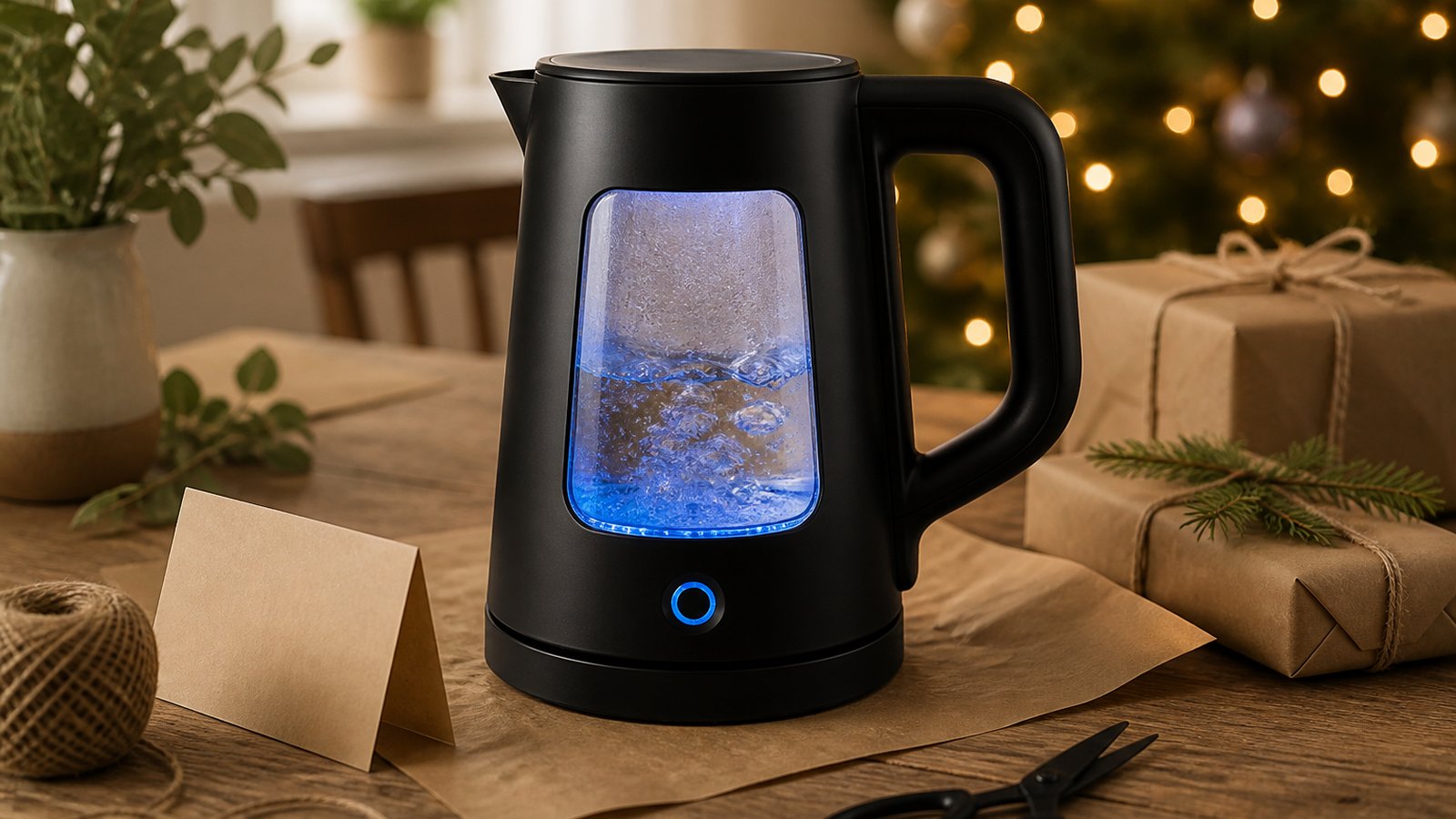 Matte-black borosilicate glass-window electric kettle
