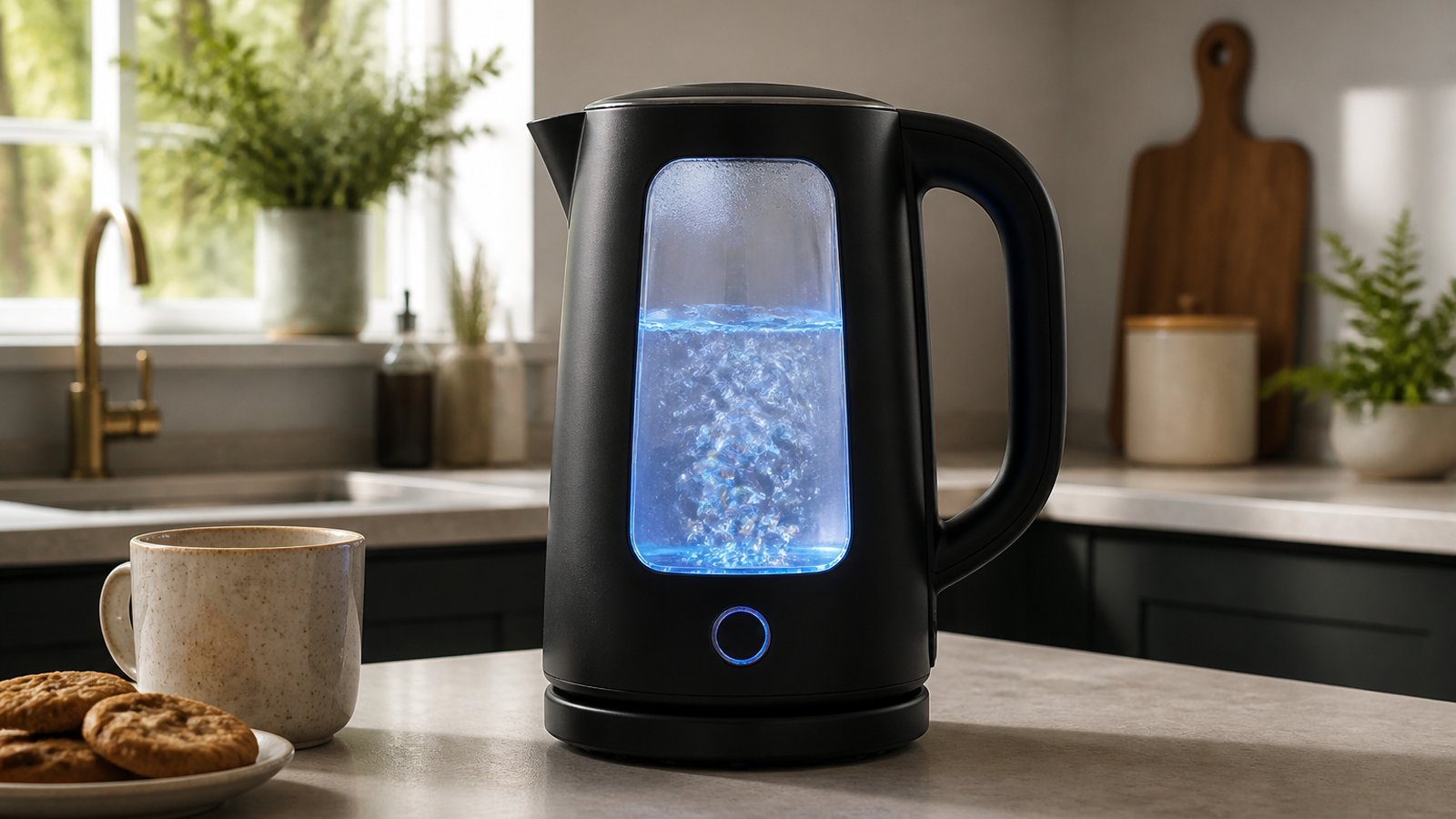 Matte-black borosilicate glass-window electric kettle