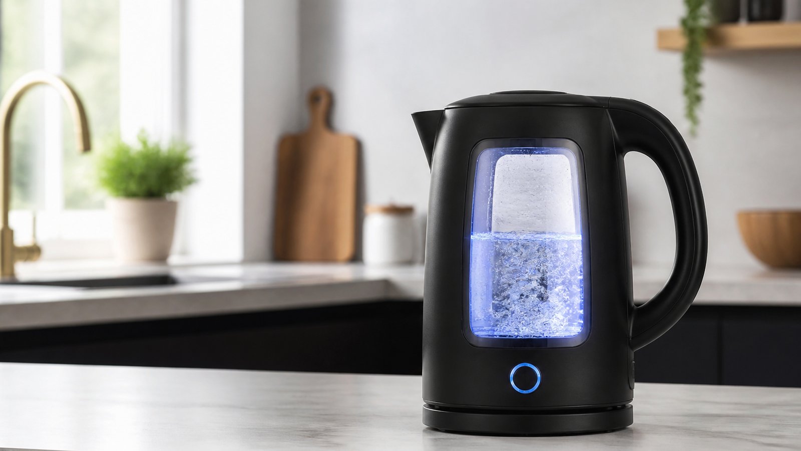 Matte-black borosilicate glass-window electric kettle