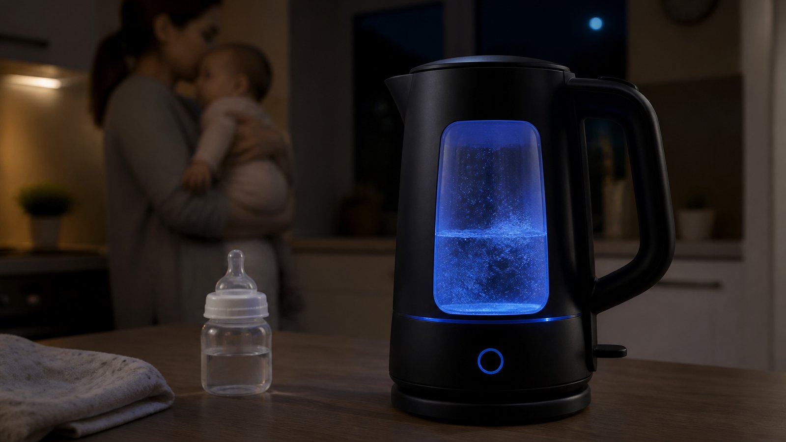 Matte-black glass kettle styled as a practical home gift