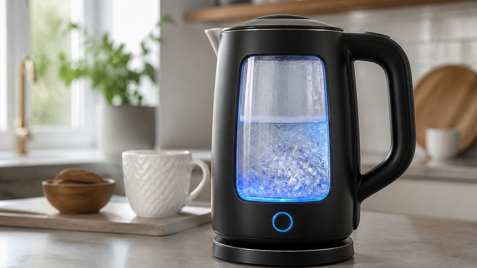 Matte-black borosilicate glass-window electric kettle