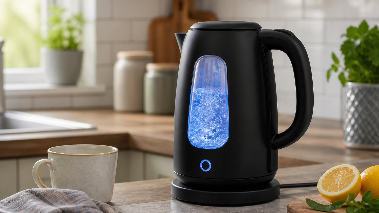 Matte-black borosilicate glass-window electric kettle
