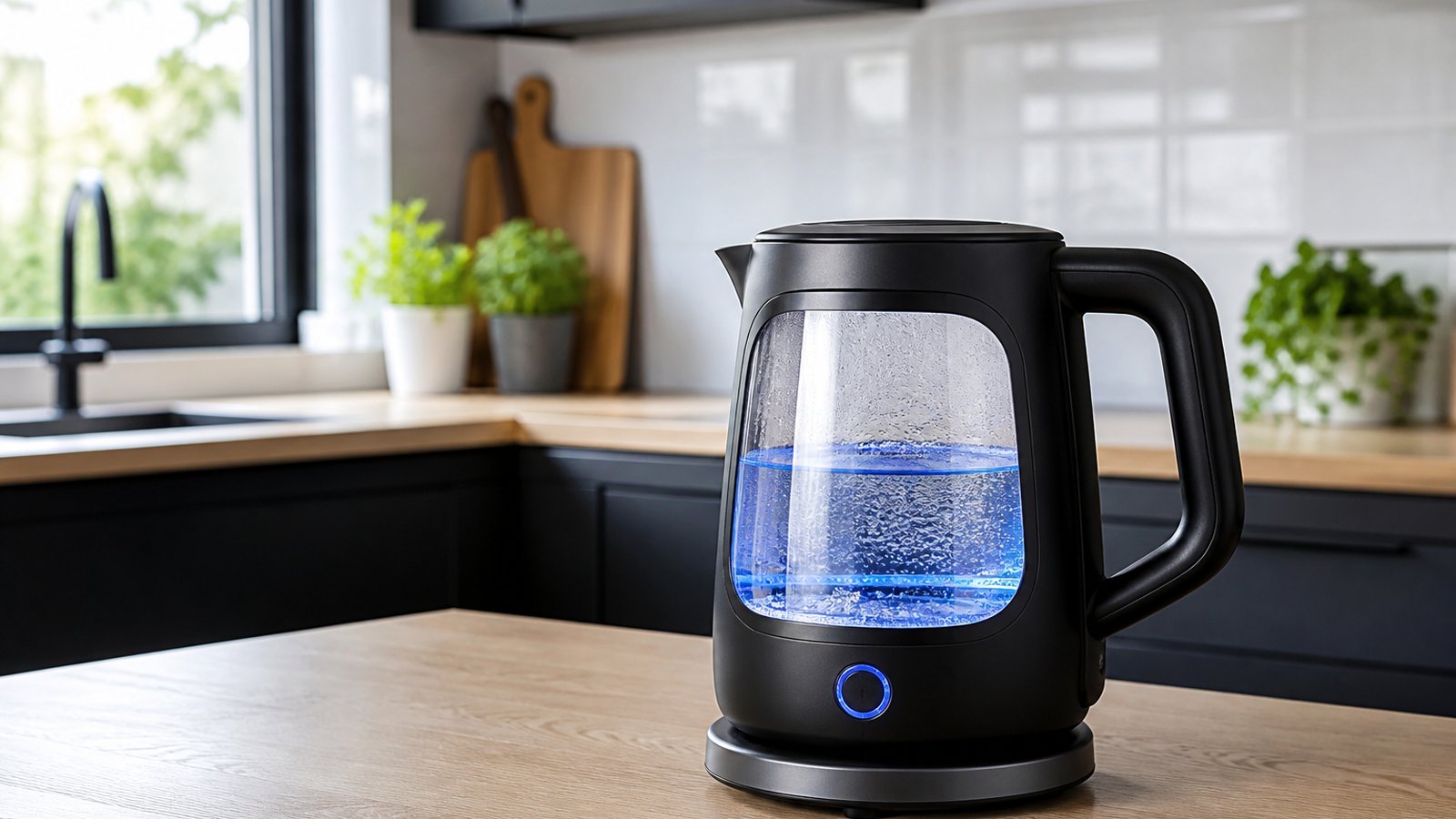 Matte-black borosilicate glass-window electric kettle