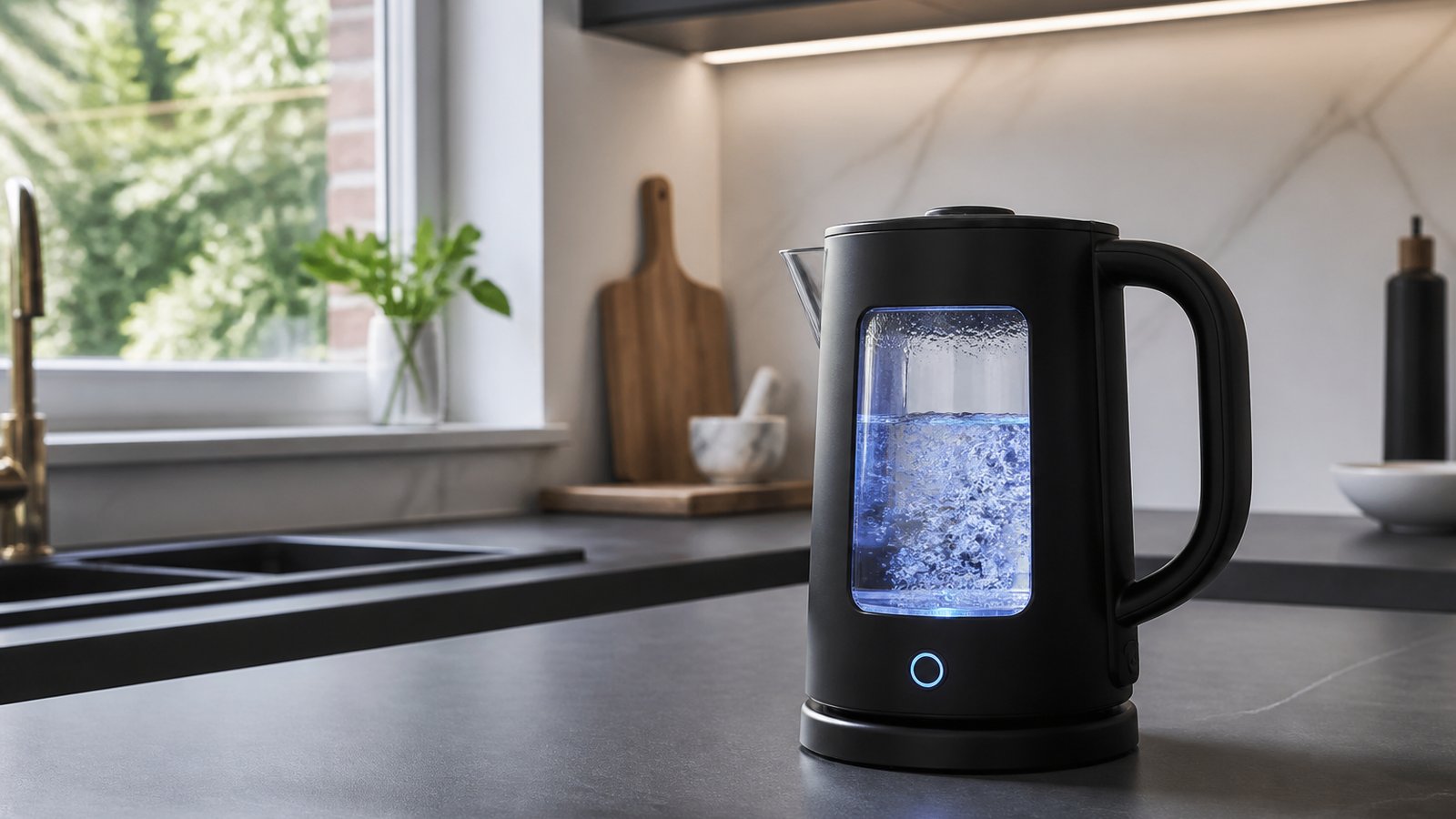 Matte-black borosilicate glass-window electric kettle