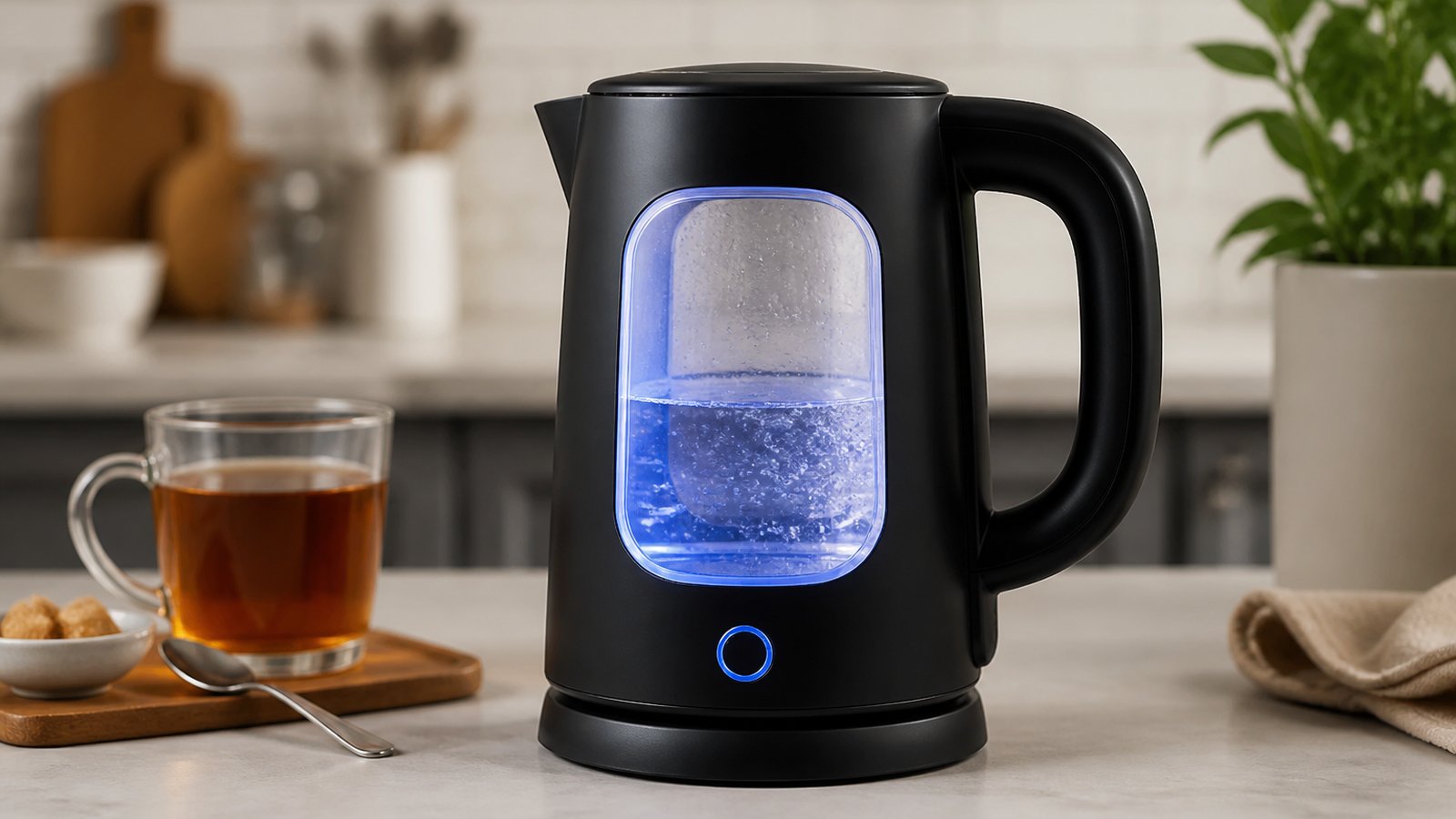 Matte-black borosilicate glass-window electric kettle