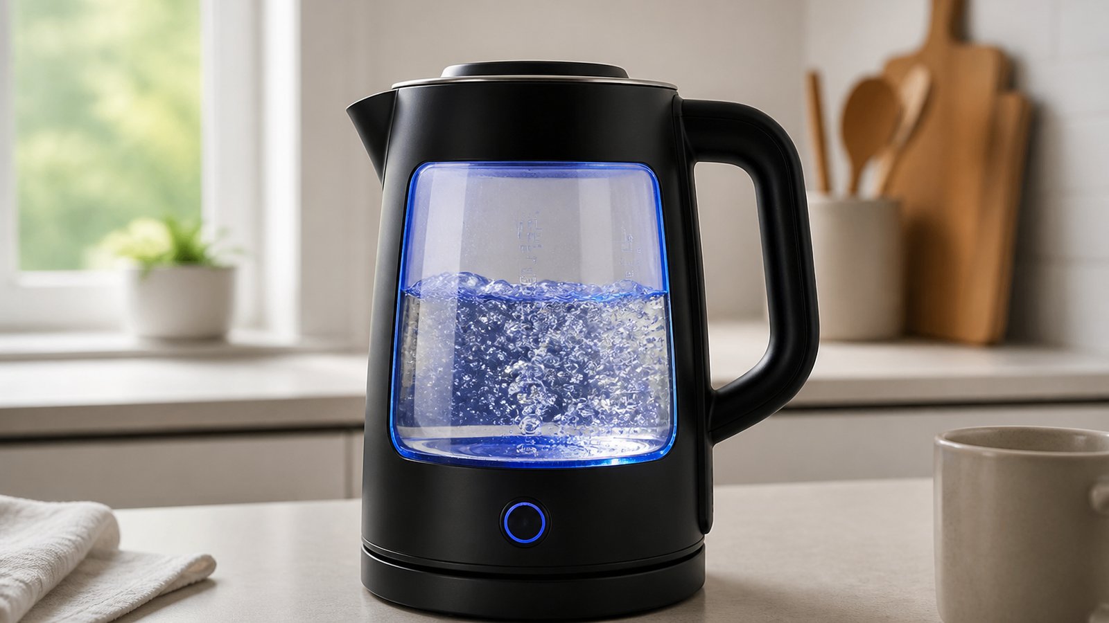 Single matte-black glass-window kettle for comparison