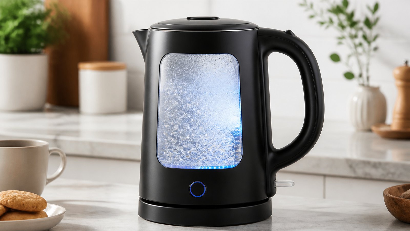 Single matte-black glass-window kettle for comparison