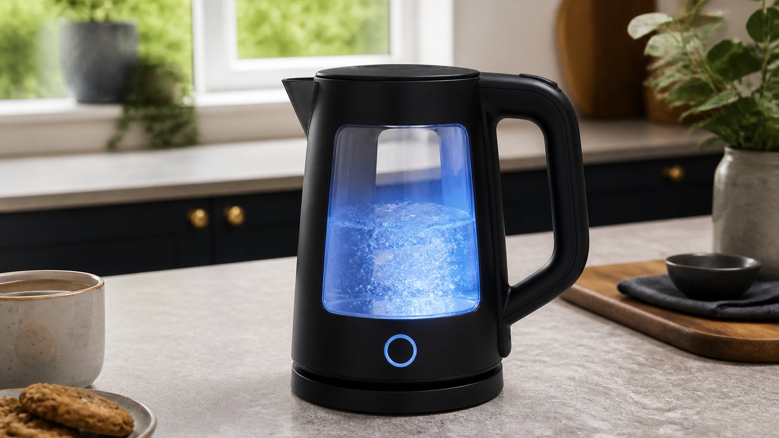 Matte-black borosilicate glass-window electric kettle