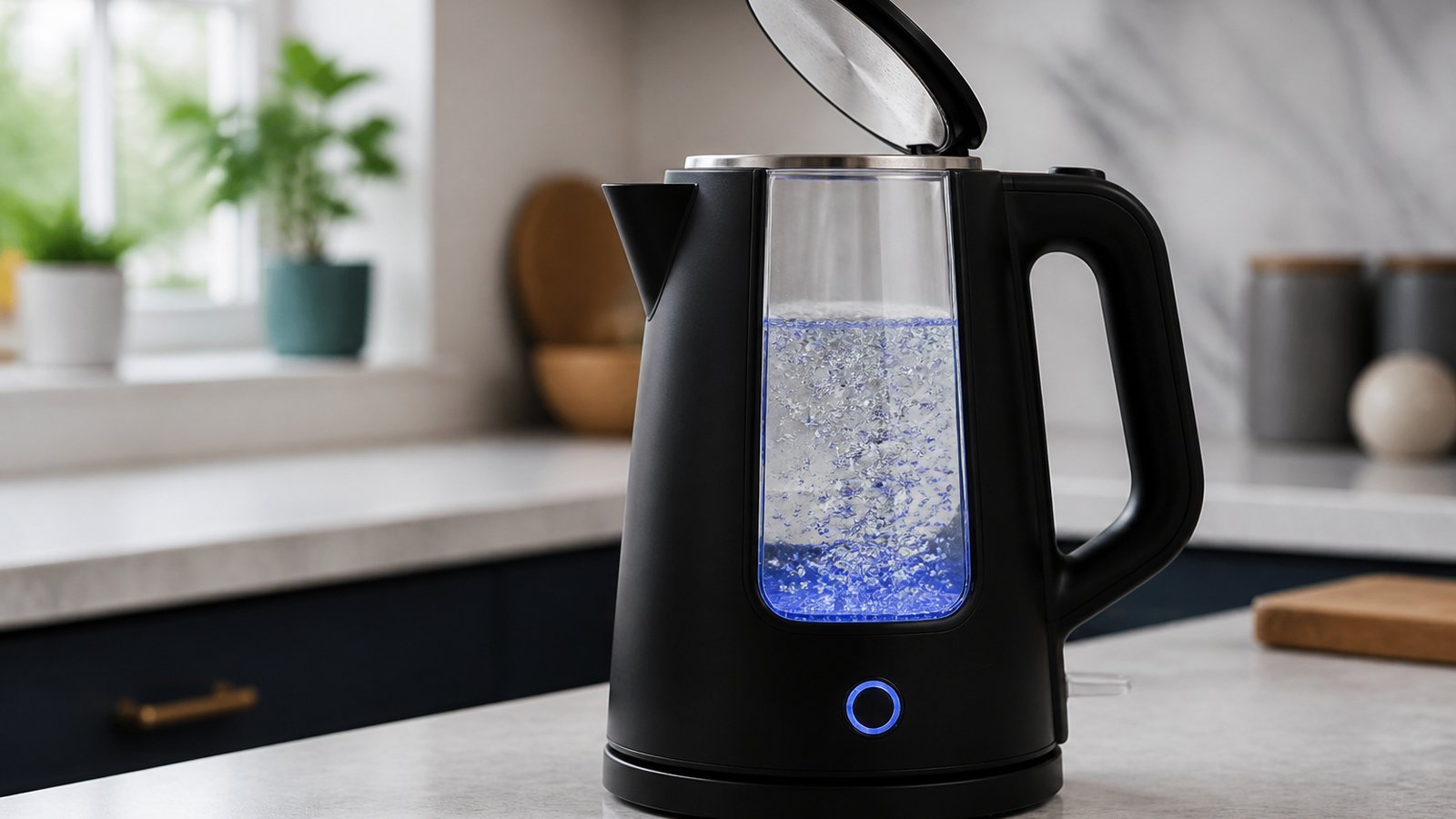 Matte-black borosilicate glass-window electric kettle