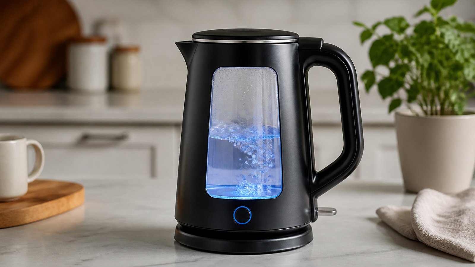 Single matte-black glass-window kettle for comparison